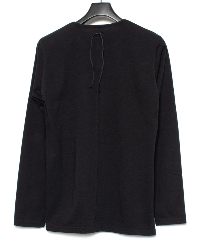 30/-ナチュラルソフト天竺 ロングスリーブ ヘンリーネック Tシャツ - BLACK