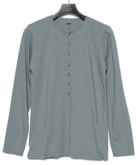 30/-ナチュラルソフト天竺 ロングスリーブ ヘンリーネック Tシャツ - SAND GREEN