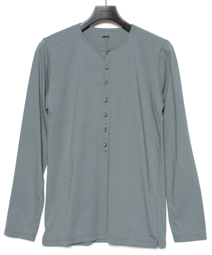 30/-ナチュラルソフト天竺 ロングスリーブ ヘンリーネック Tシャツ - SAND GREEN