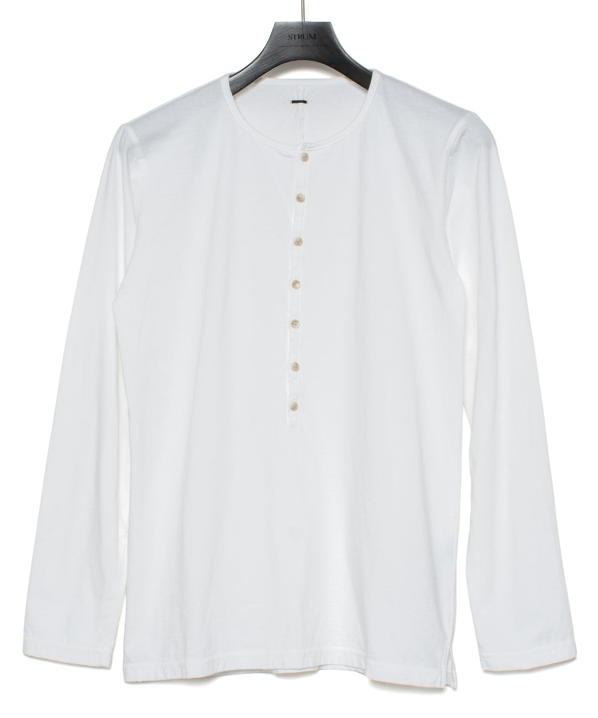 30/-ナチュラルソフト天竺 ロングスリーブ ヘンリーネック Tシャツ - WHITE