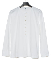30/-ナチュラルソフト天竺 ロングスリーブ ヘンリーネック Tシャツ - WHITE