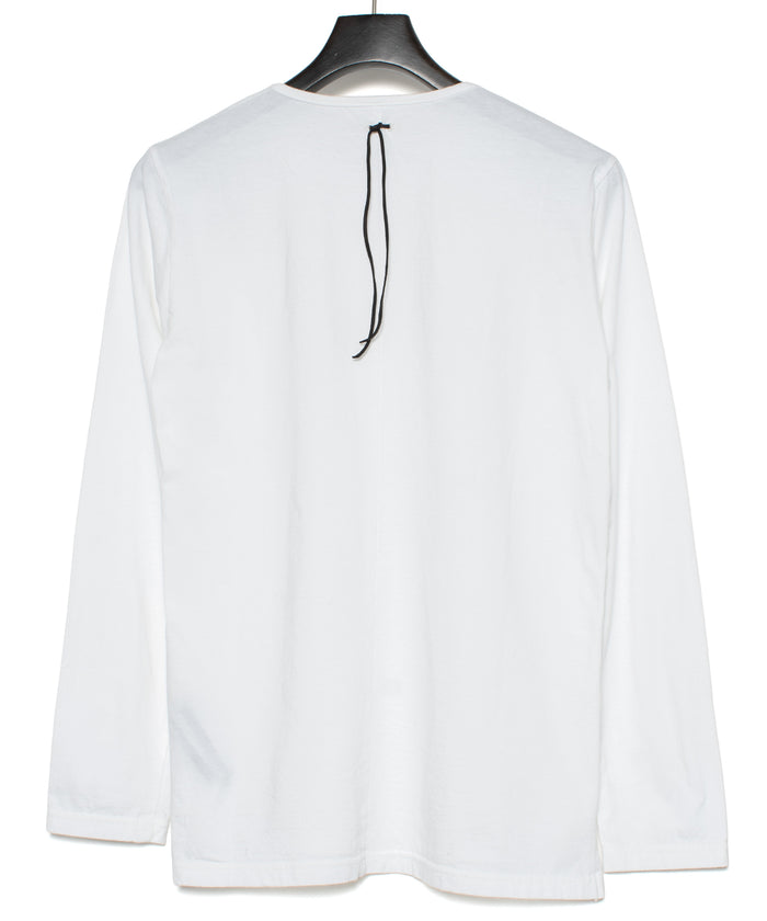 30/-ナチュラルソフト天竺 ロングスリーブ ヘンリーネック Tシャツ - WHITE