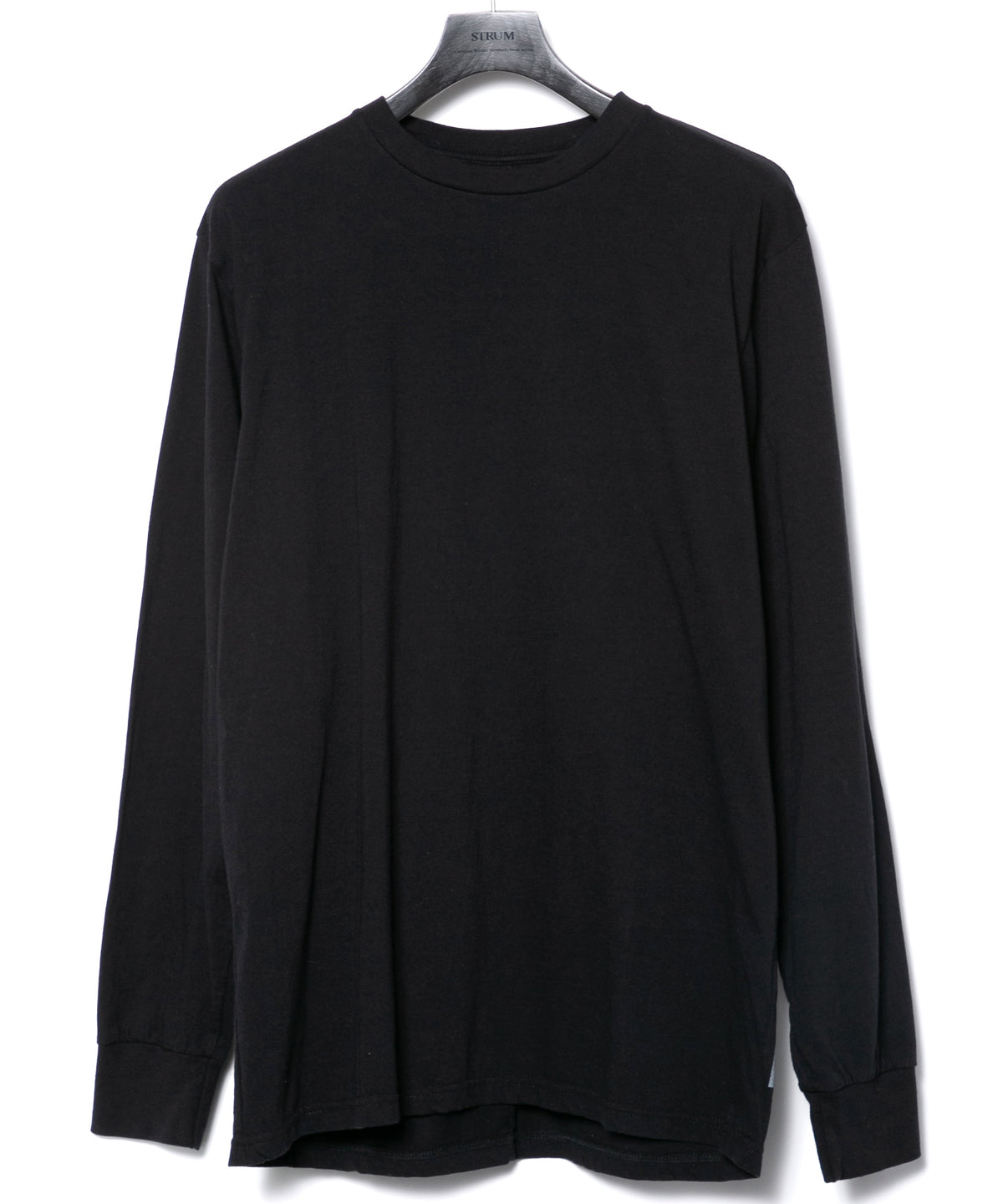 30/- ナチュラルソフト天竺 クルーネック リブ ロングスリーブ T シャツ - BLACK