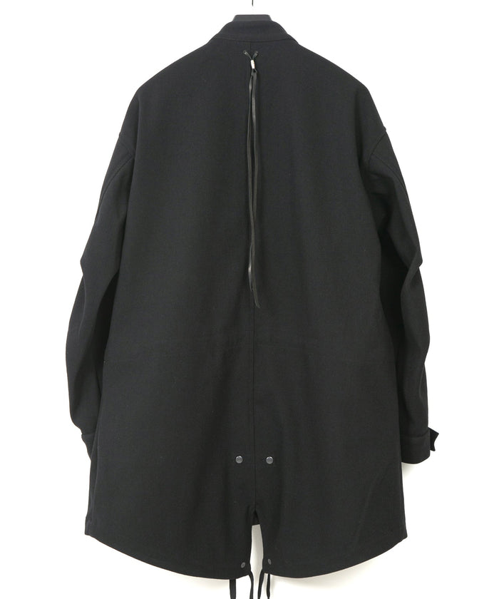 ウールナイロン W クロス ヴィンテージタンブラー フィッシュテールコート - BLACK