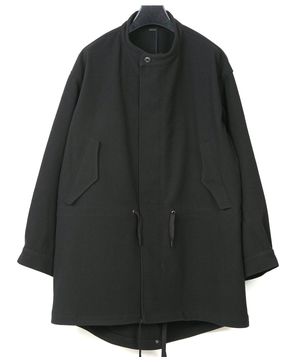 ウールナイロン W クロス ヴィンテージタンブラー フィッシュテールコート - BLACK