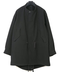 ウールナイロン W クロス ヴィンテージタンブラー フィッシュテールコート - BLACK