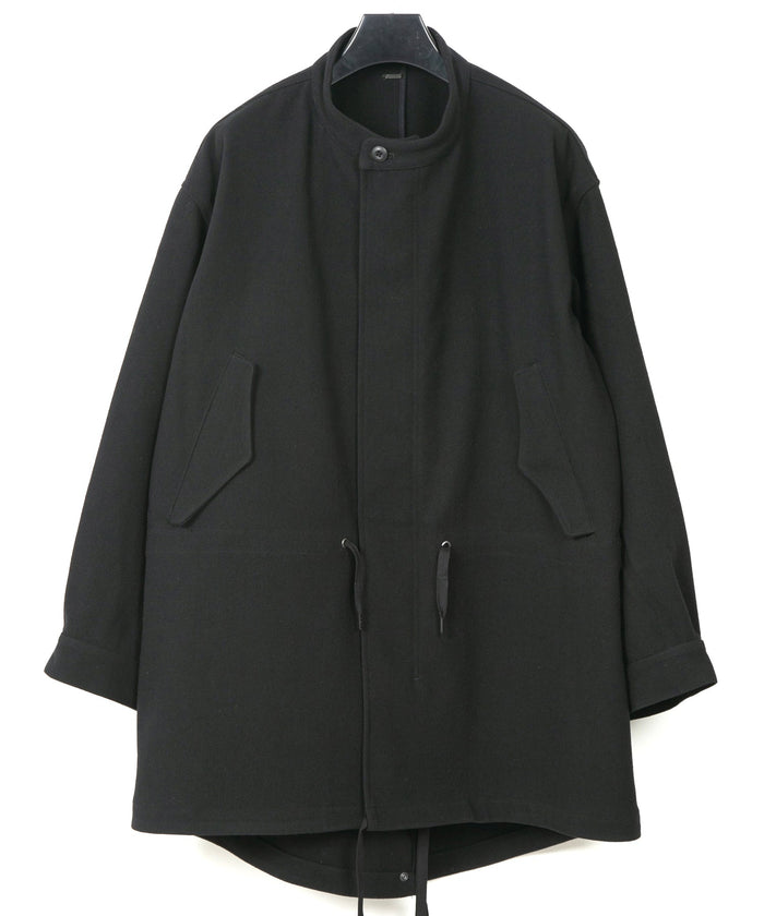 ウールナイロン W クロス ヴィンテージタンブラー フィッシュテールコート - BLACK