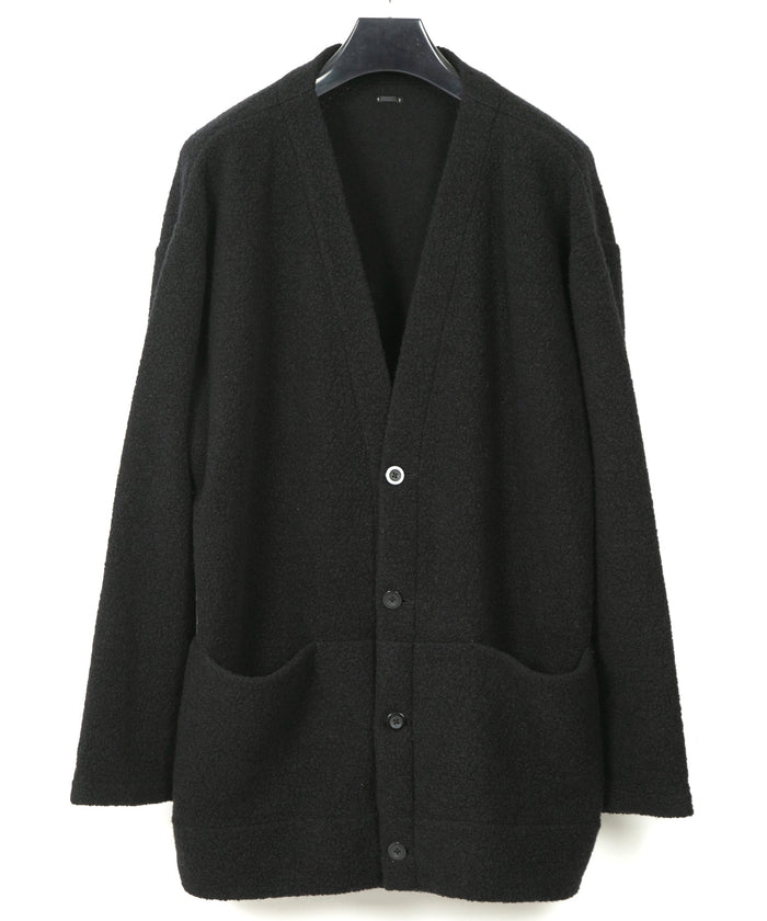 リサイクル ウール テディーフリース ロングカーディガン - BLACK