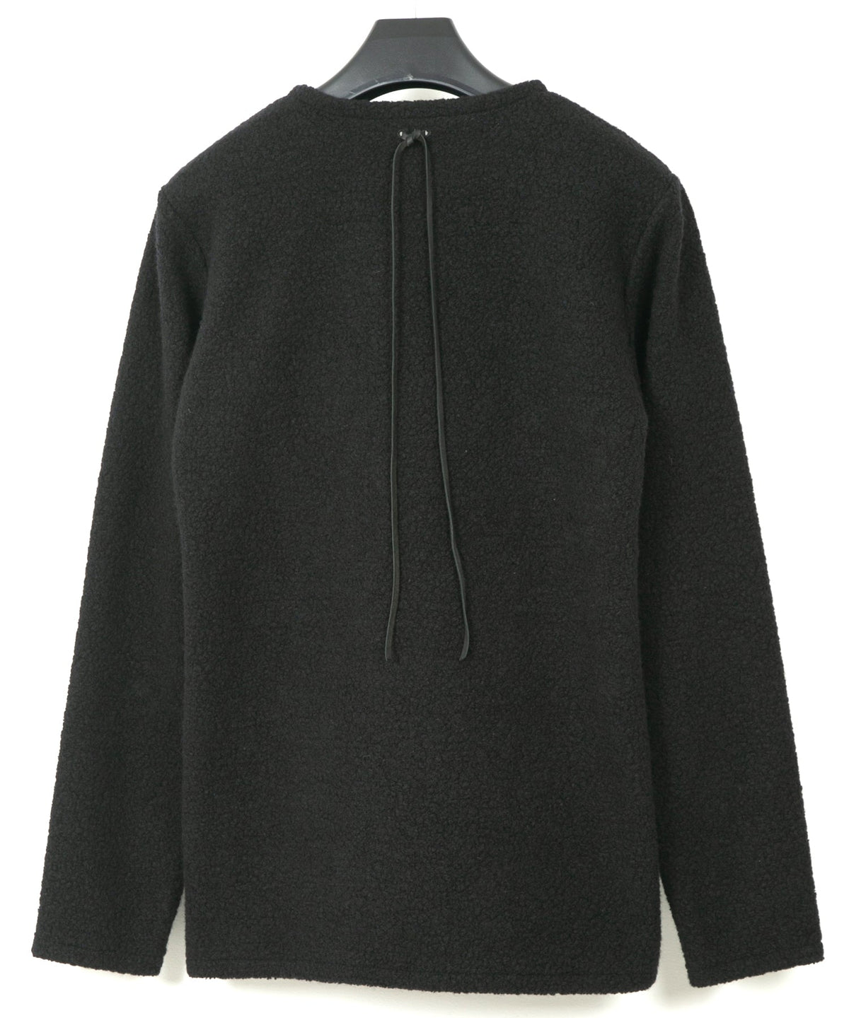 リサイクル ウール テディーフリース クルーネック ロングスリーブ T シャツ - BLACK