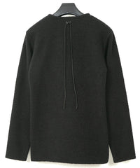 リサイクル ウール テディーフリース クルーネック ロングスリーブ T シャツ - BLACK