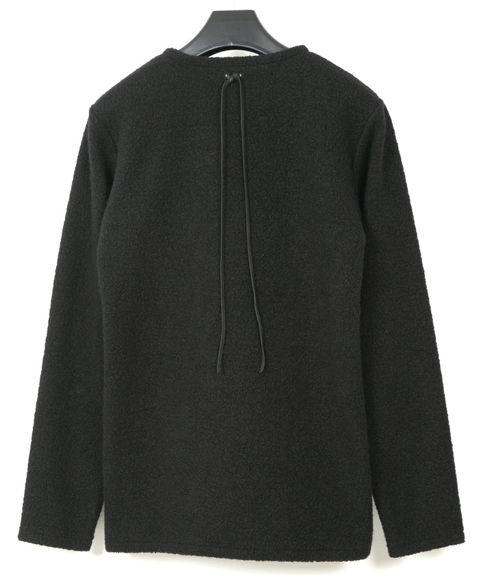 リサイクル ウール テディーフリース クルーネック ロングスリーブ T シャツ - BLACK