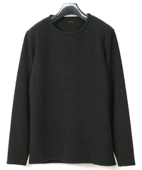 リサイクル ウール テディーフリース クルーネック ロングスリーブ T シャツ - BLACK