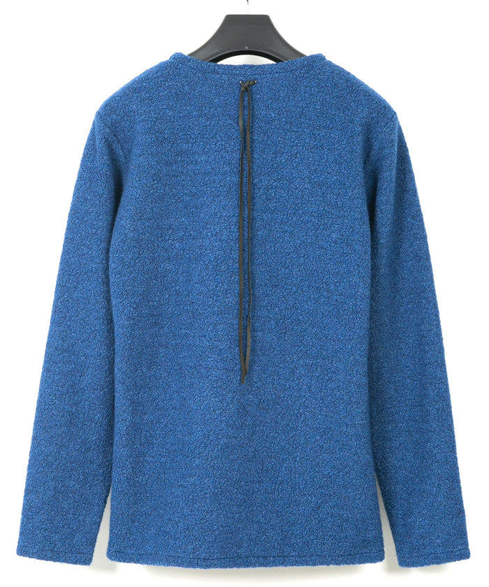 リサイクル ウール テディーフリース クルーネック ロングスリーブ T シャツ - BLUE
