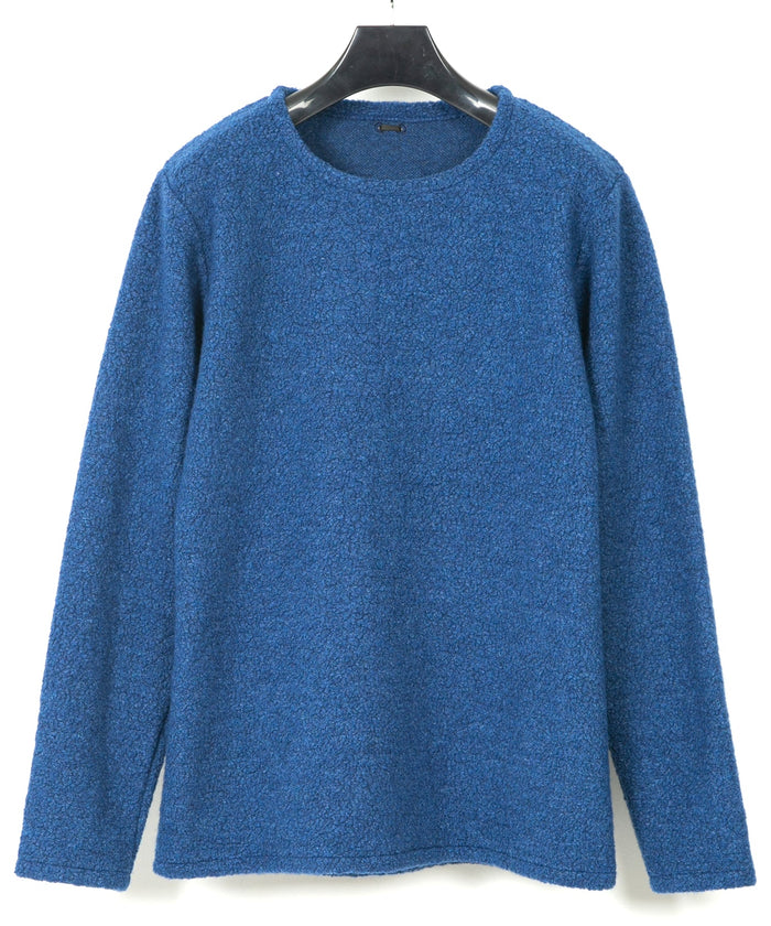 リサイクル ウール テディーフリース クルーネック ロングスリーブ T シャツ - BLUE