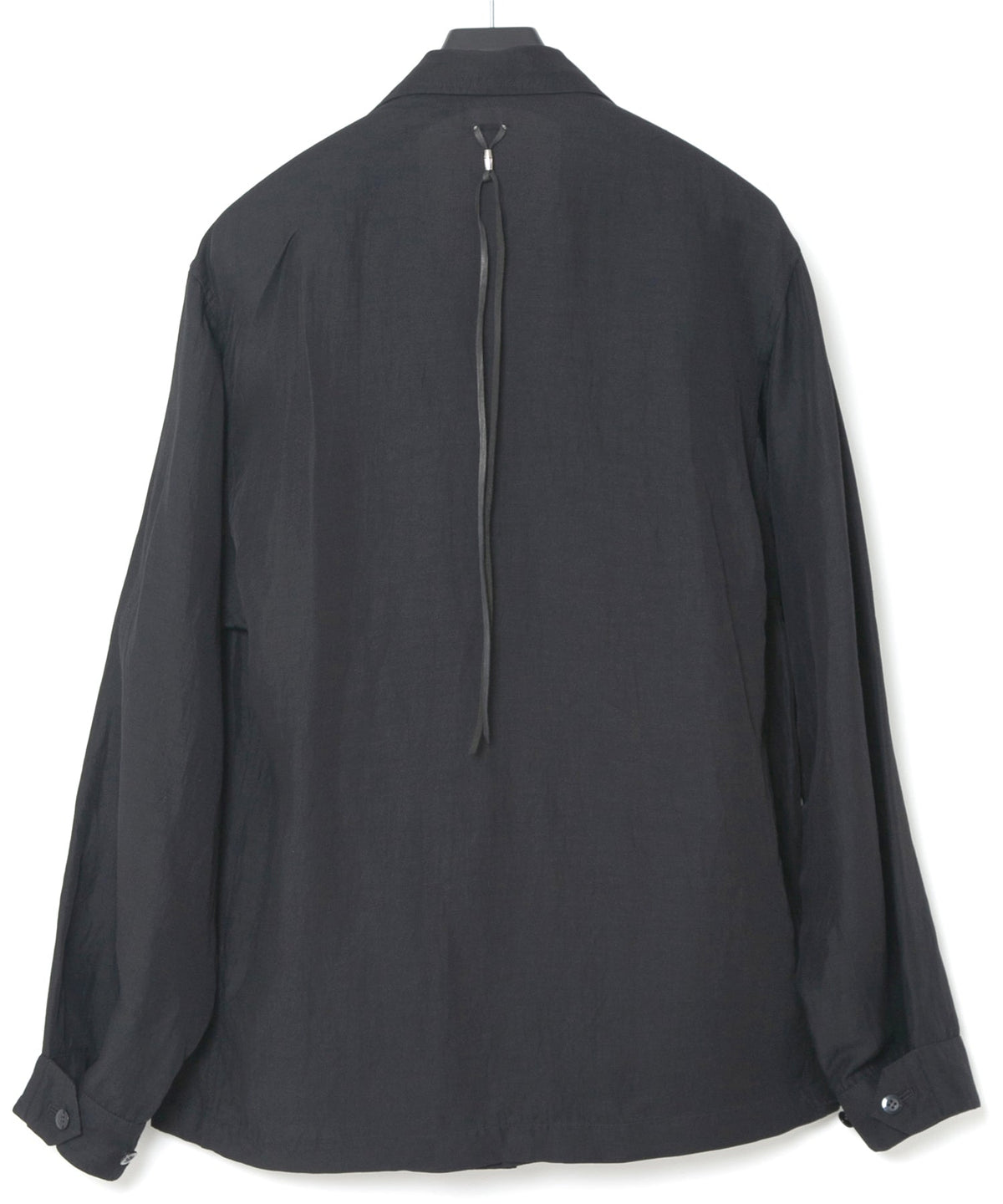 後染めレーヨン リネン ワッシャークロス ミリタリー シャツブルゾン- BLACK