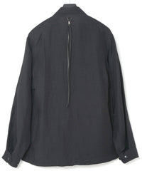 後染めレーヨン リネン ワッシャークロス ミリタリー シャツブルゾン- BLACK