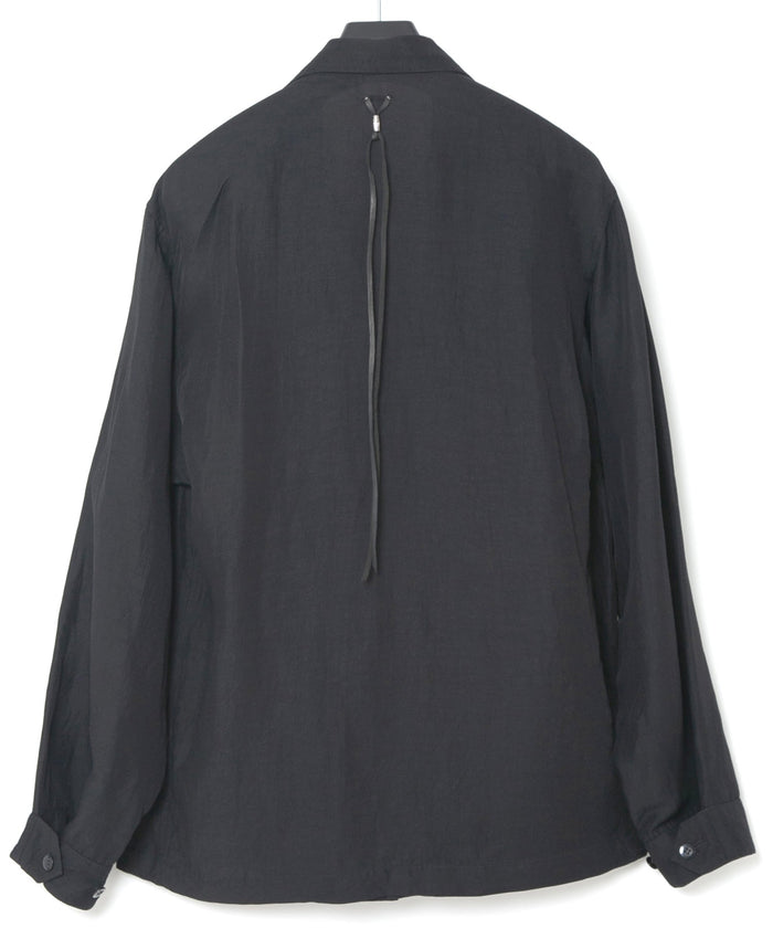 後染めレーヨン リネン ワッシャークロス ミリタリー シャツブルゾン- BLACK