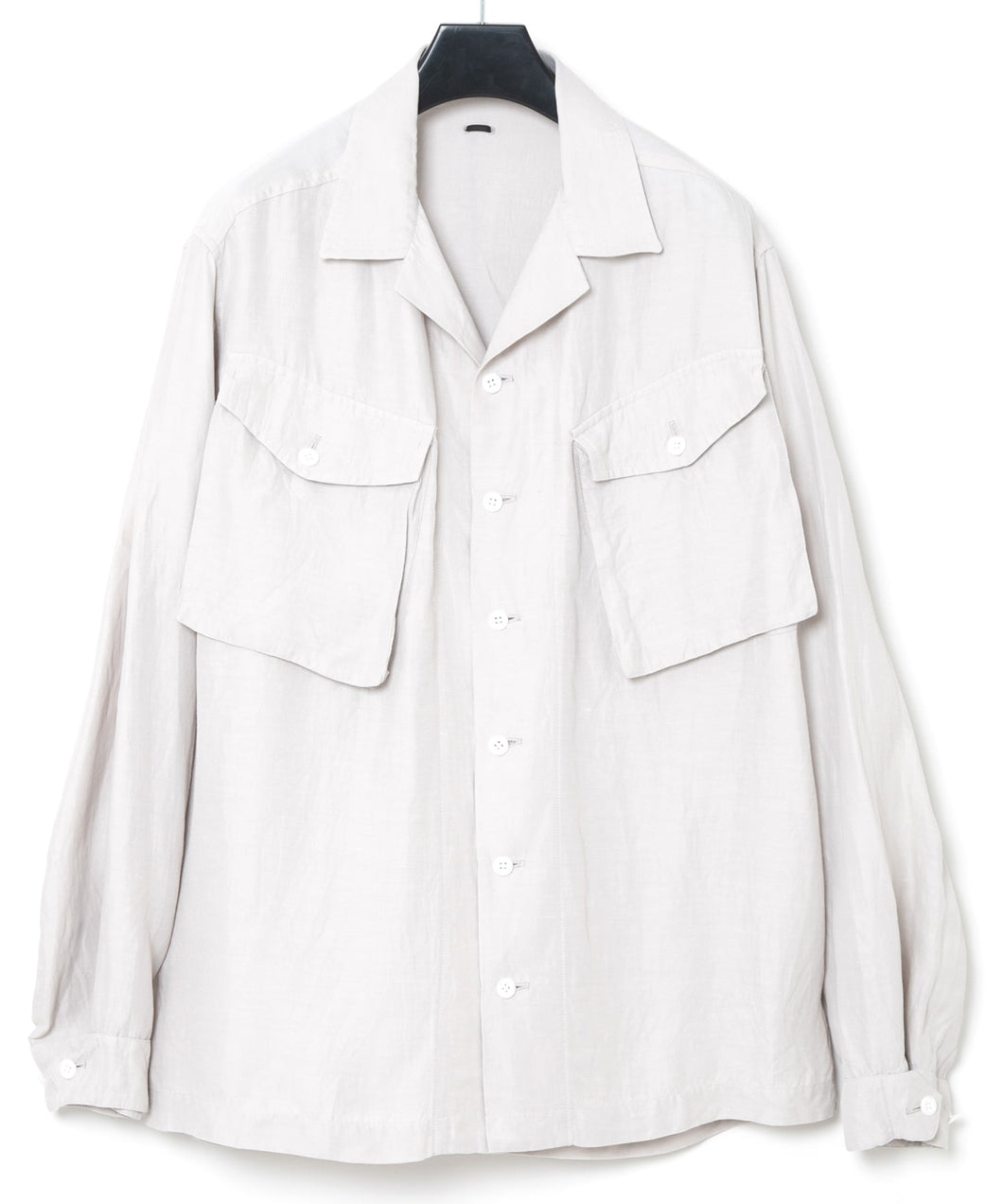 Washer Dyed Rayon&Linen Cloth Military Shirts Blouson - ASH