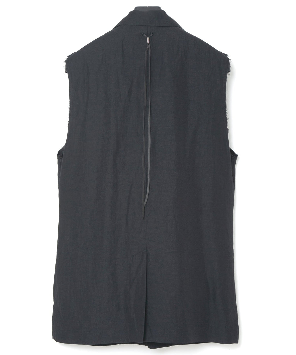 後染めレーヨン リネン ワッシャークロス テーラードベスト- BLACK