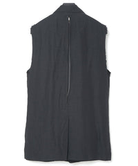 後染めレーヨン リネン ワッシャークロス テーラードベスト- BLACK