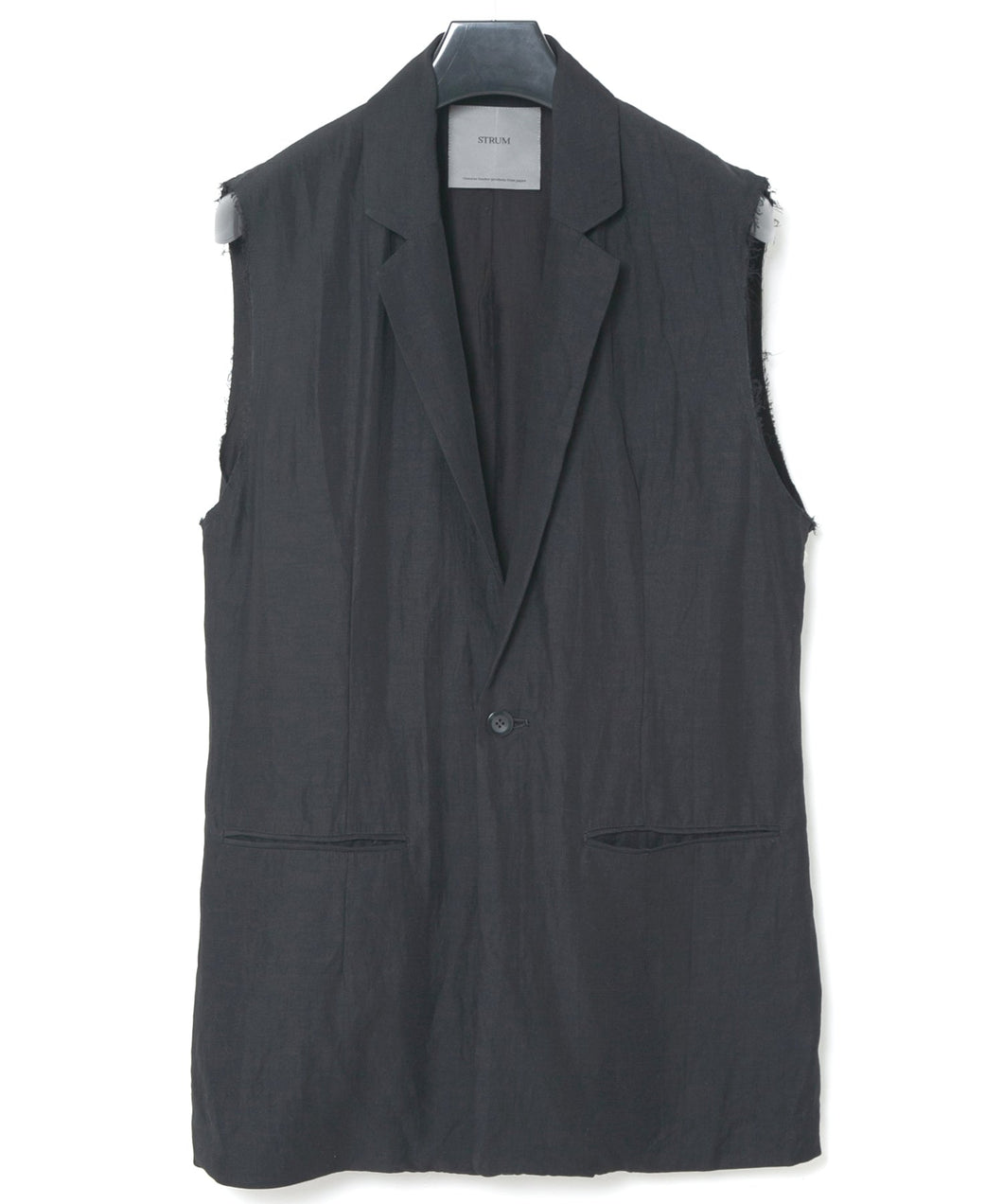 Washer Dyed Rayon&Linen Cloth Tailored Vest - BLACK