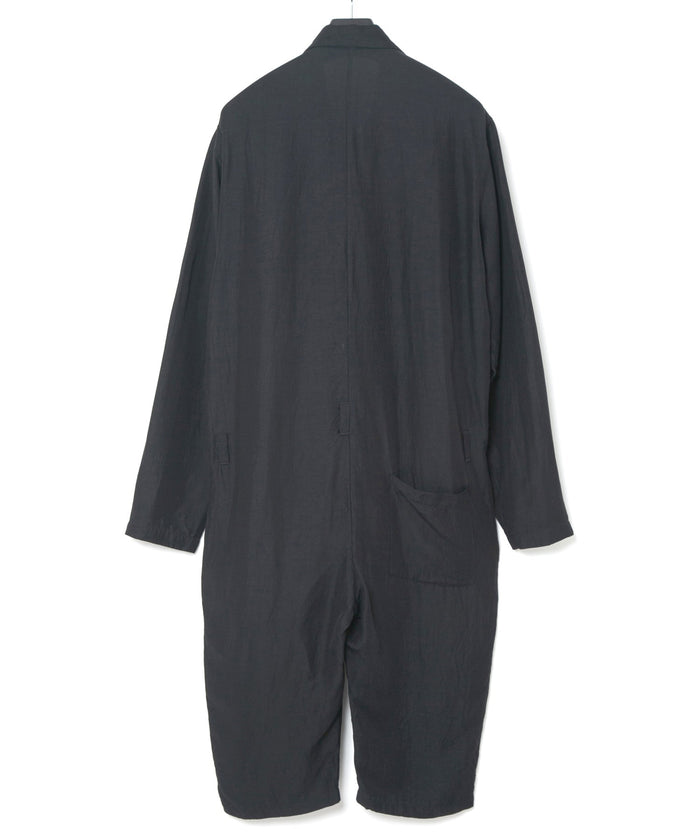 後染めレーヨン リネン ワッシャークロス カバーオール - BLACK