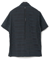 Rayon Cotton Ramie Stripe Cloth Open Collar Shirt - BLACK