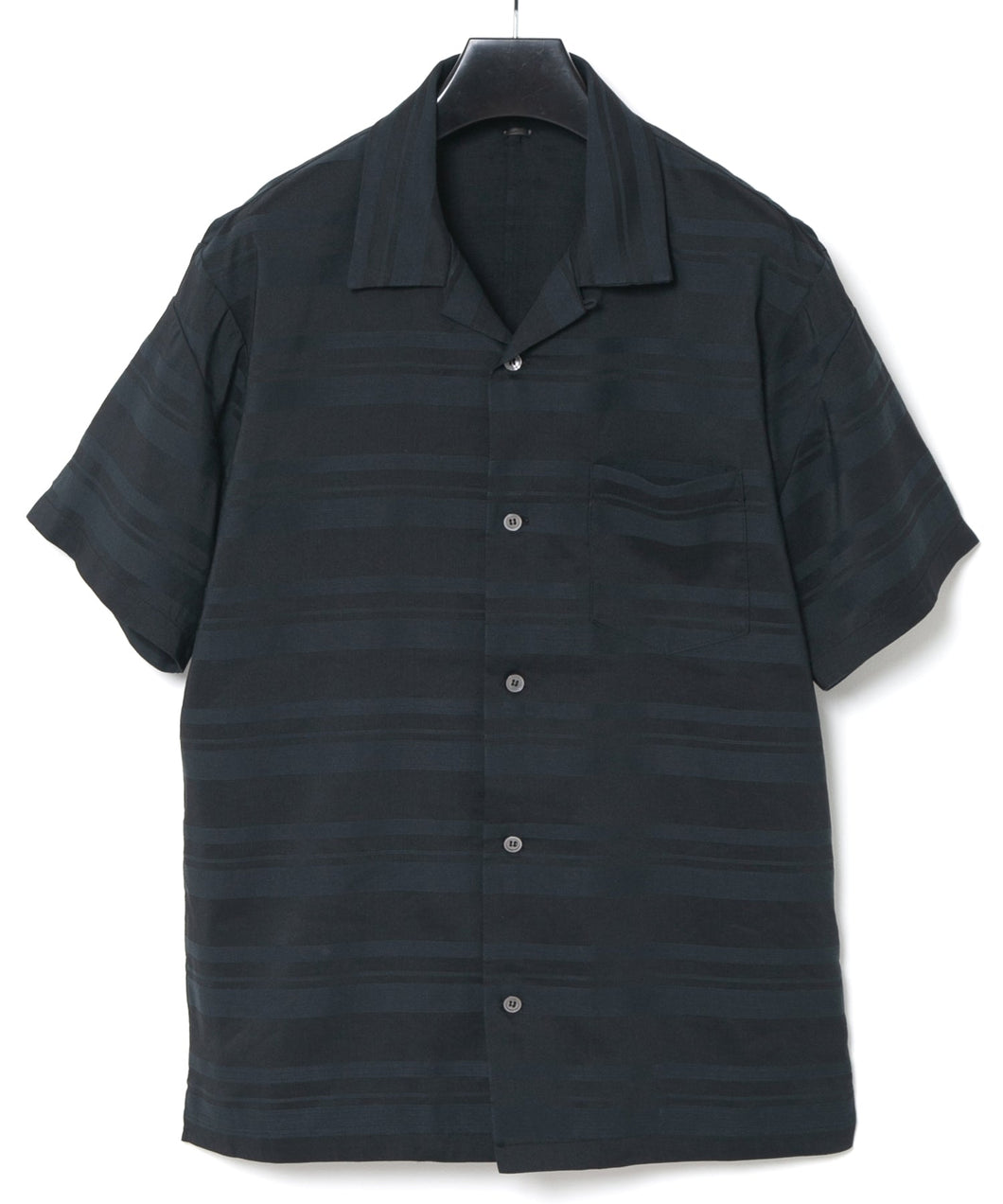 Rayon Cotton Ramie Stripe Cloth Open Collar Shirt - BLACK