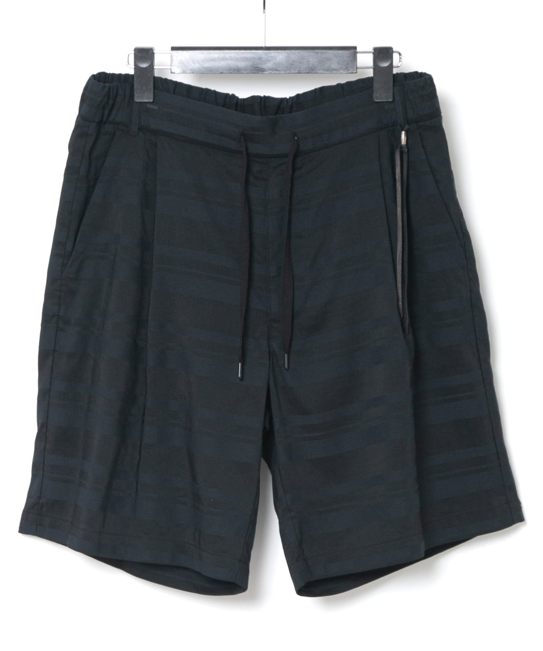 Rayon Cotton Ramie Stripe Cloth Shorts - BLACK