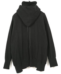 Vintage Filled Fleece-Lined High Neck Hoodie - BLACK