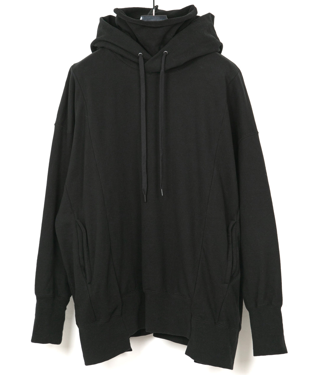 Vintage Filled Fleece-Lined High Neck Hoodie - BLACK