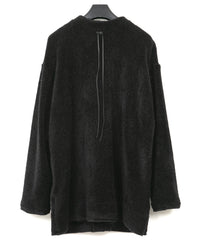 Cotton Acrylic Brushed Pile Midriff Cardigan - BLACK