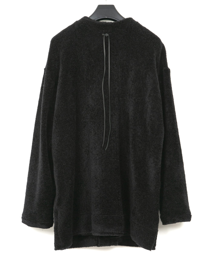 コットン アクリル 起毛 パイル ミドル カーディガン - BLACK