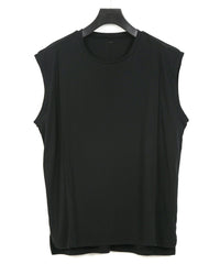 50/1 スーピマコットン ハイツイスト ダブル ジャージ ノースリーブカットソー - BLACK