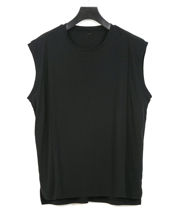 50/1 スーピマコットン ハイツイスト ダブル ジャージ ノースリーブカットソー - BLACK