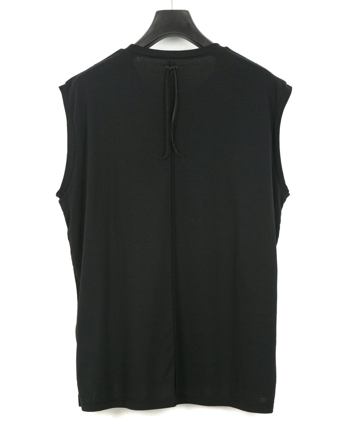 50/1 スーピマコットン ハイツイスト ダブル ジャージ ノースリーブカットソー - BLACK