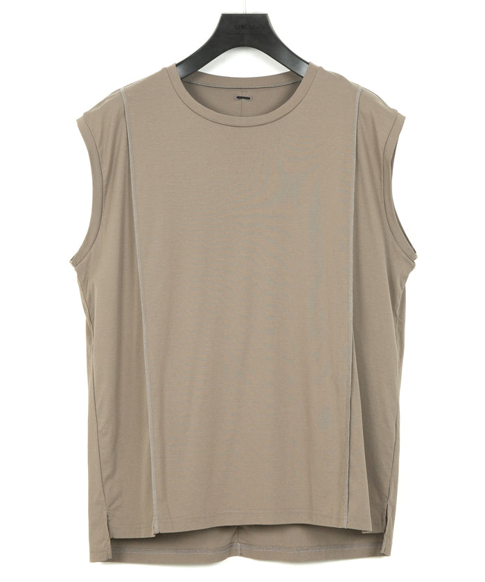 50/1 スーピマコットン ハイツイスト ダブル ジャージ ノースリーブカットソー - OLIVE