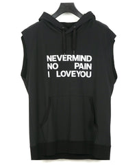 コットンナイロン ストレッチ ジャージ ノースリーブ フーディー - BLACK