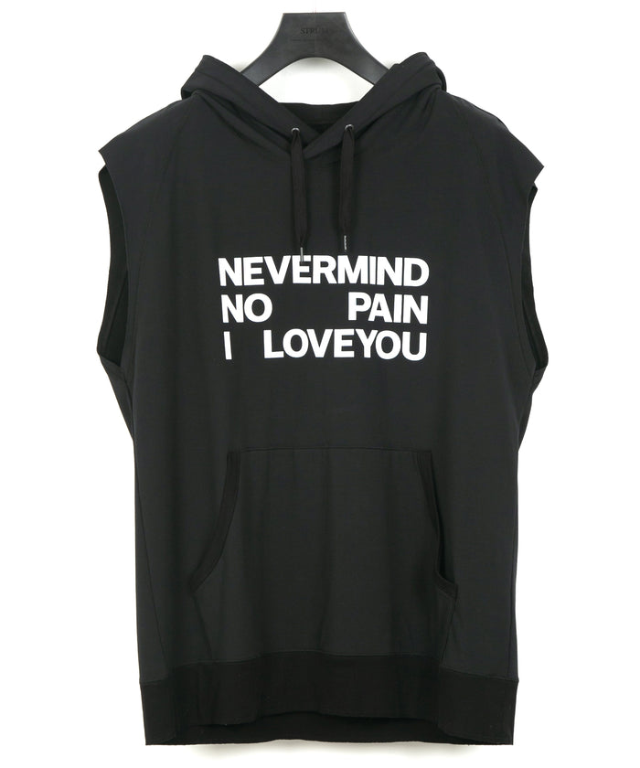 コットンナイロン ストレッチ ジャージ ノースリーブ フーディー - BLACK