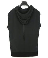 コットンナイロン ストレッチ ジャージ ノースリーブ フーディー - BLACK