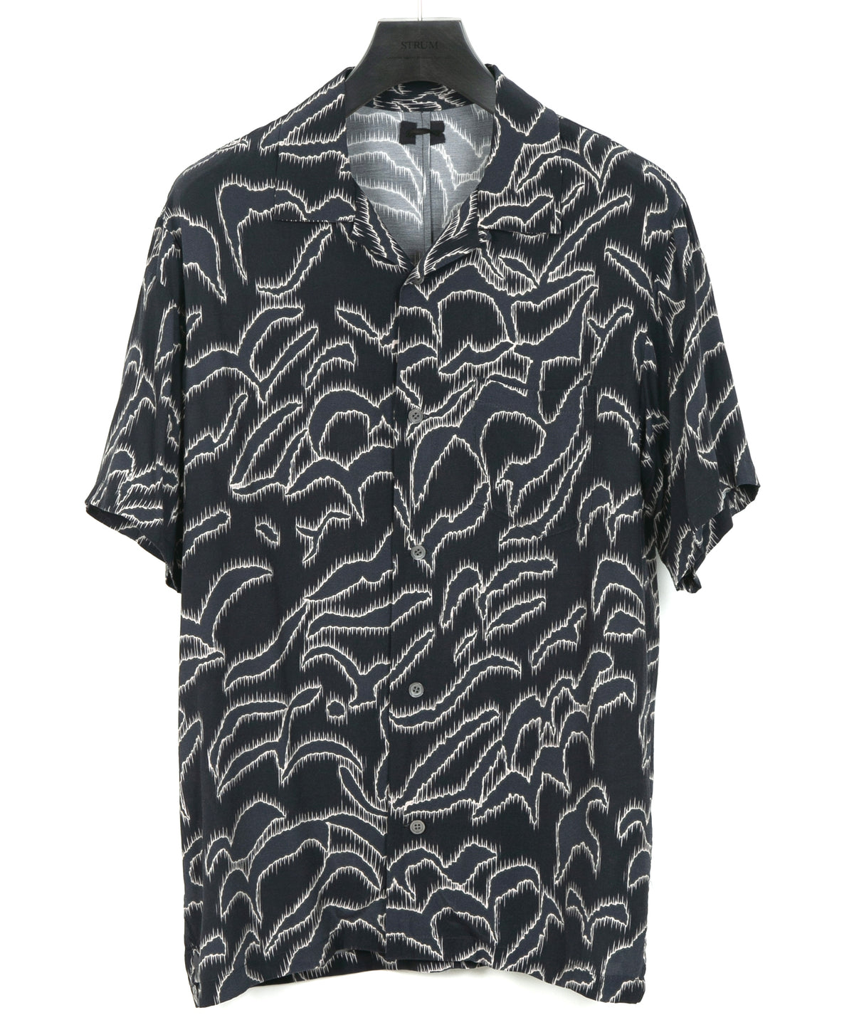 キュプラ レーヨン プリント H/S 開襟シャツ - NAVY