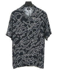 キュプラ レーヨン プリント H/S 開襟シャツ - NAVY