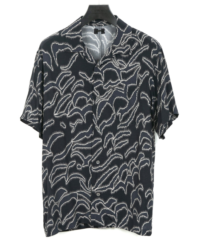 キュプラ レーヨン プリント H/S 開襟シャツ - NAVY