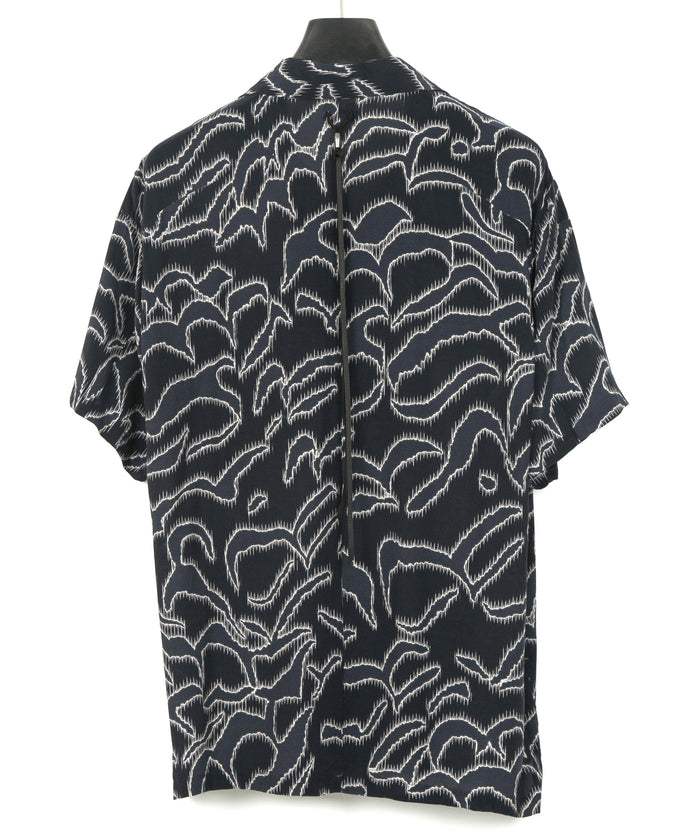 キュプラ レーヨン プリント H/S 開襟シャツ - NAVY