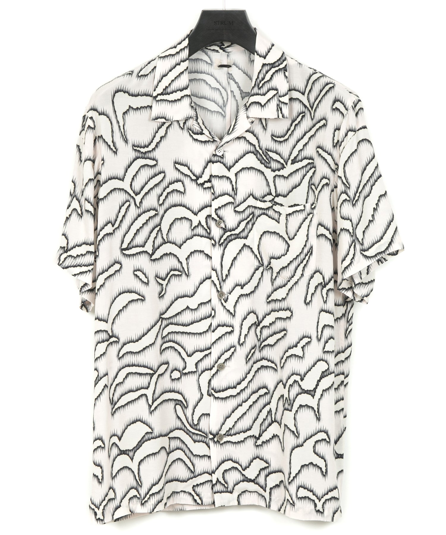キュプラ レーヨン プリント H/S 開襟シャツ - WHITE – STRUM
