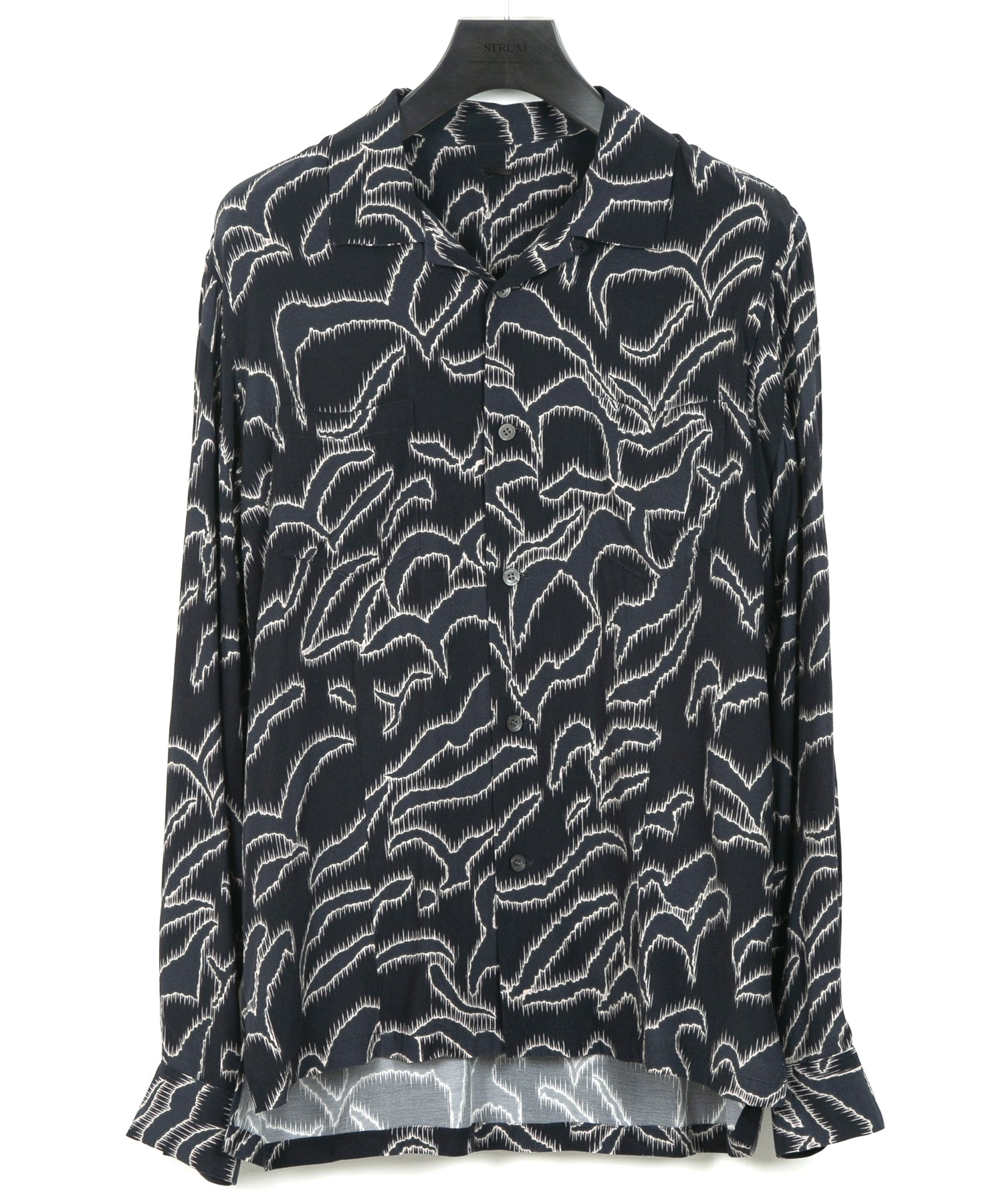 キュプラ レーヨン プリント L/S 開襟シャツ - NAVY – STRUM OFFICIAL
