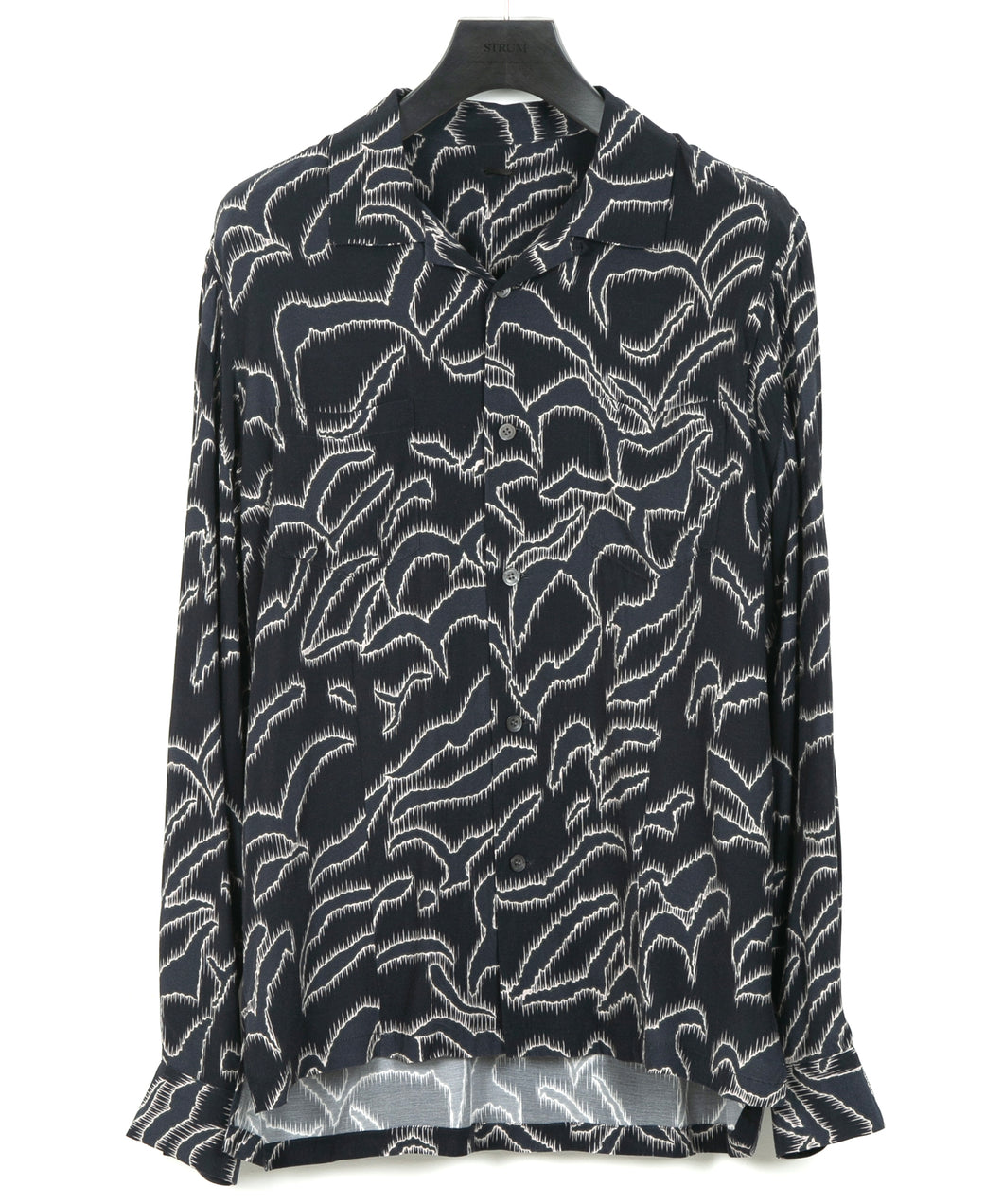 Cupra Rayon Printed L/S Open Collar Shirt - NAVY