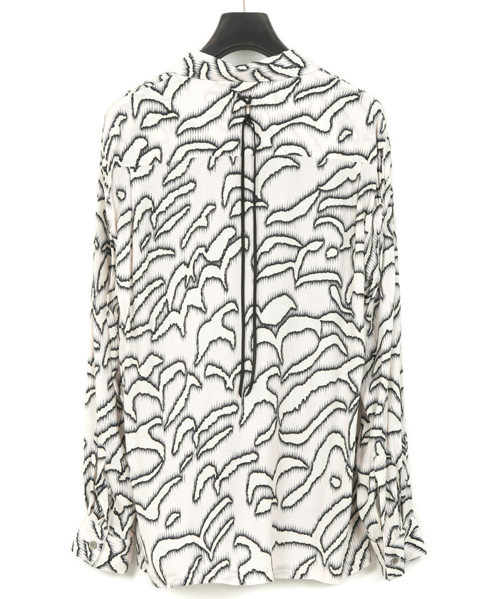 キュプラ レーヨン プリント L/S 開襟シャツ - WHITE