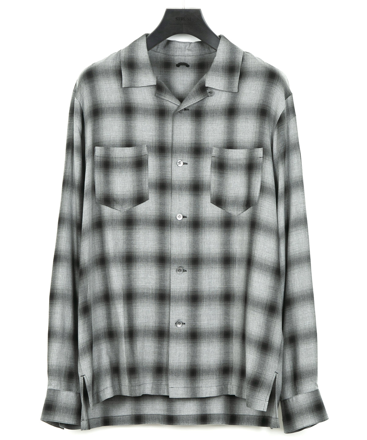 レーヨン ツイール オンブレーチェック L/S 開襟シャツ - BLACK