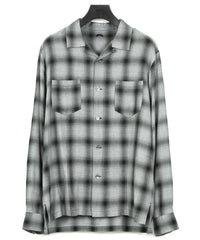 レーヨン ツイール オンブレーチェック L/S 開襟シャツ - BLACK